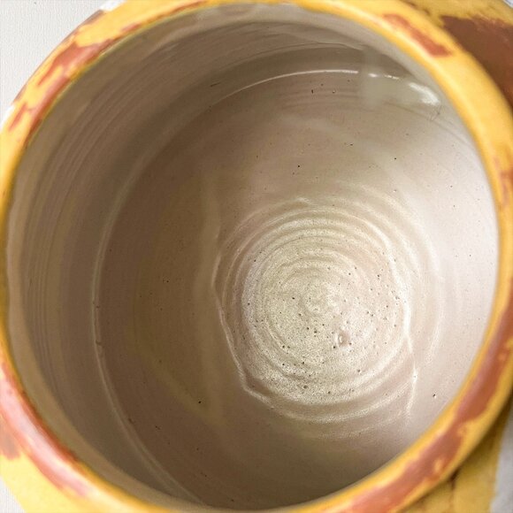 Handmade Art Pottery Ceramic Water Dispenser Crock White Floral on Yellow Signed - Picture 7 of 16